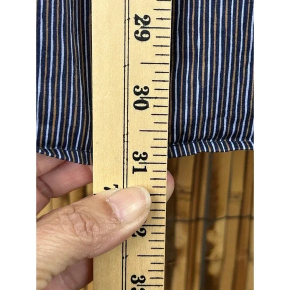 BUGATCHI Ooocotton Tech 8 Way Stretch Long Sleeve Shirt Large‎ Blue Brown Stripe - Picture 16 of 16